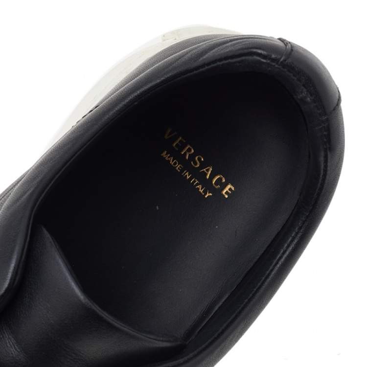 Pre Owned Versace Black Leather Medusa Embellished Velcro Strap Low Top Sneakers Size 37