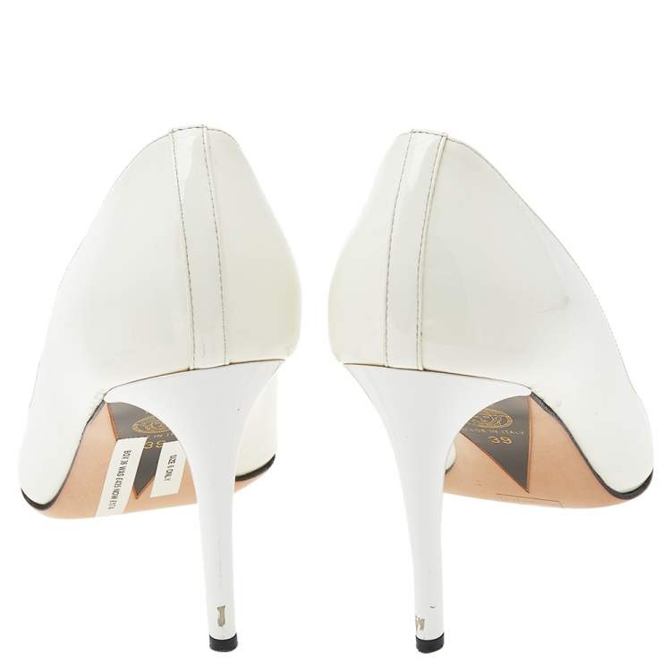 Pre Owned Versace White Patent Leather Medusa Peep Toe Pumps Size 39