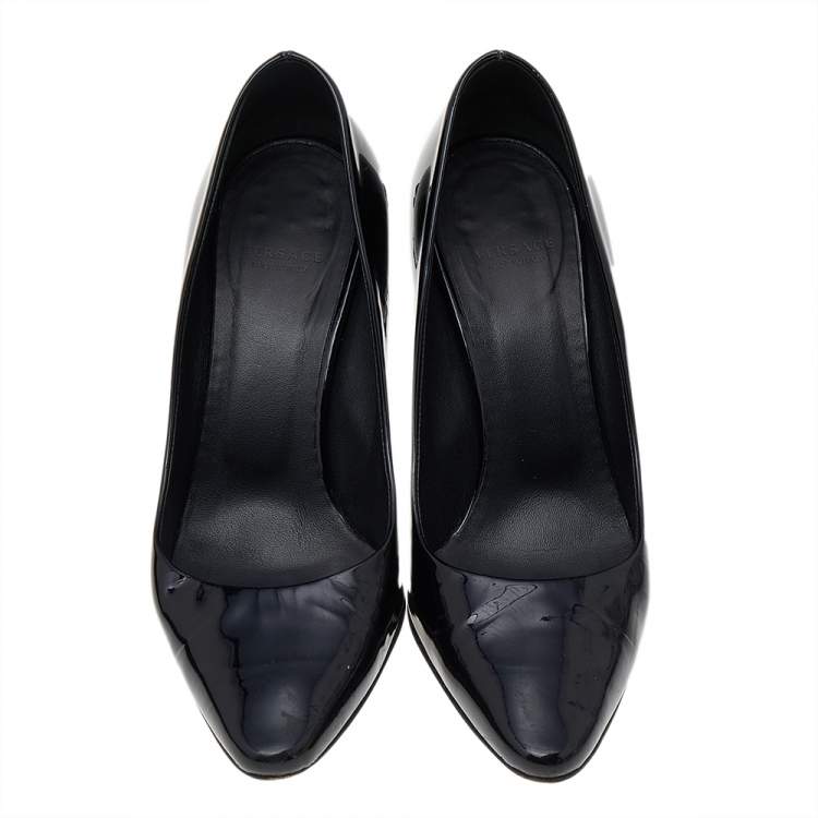Pre Owned Versace Black Patent Leather Medusa Heel Pumps Size 36