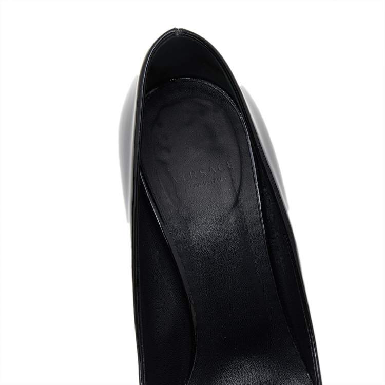 Pre Owned Versace Black Patent Leather Medusa Heel Pumps Size 36