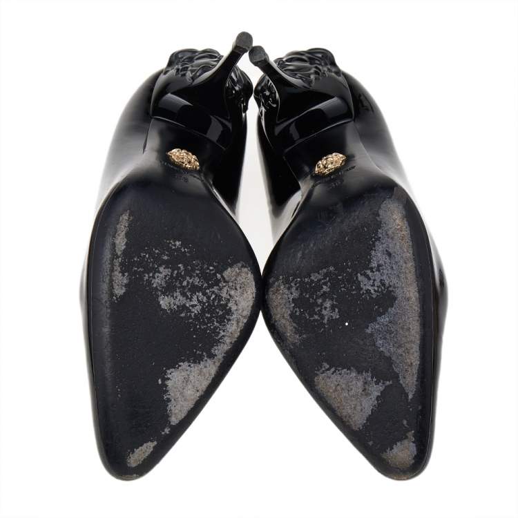 Pre Owned Versace Black Patent Leather Medusa Heel Pumps Size 36