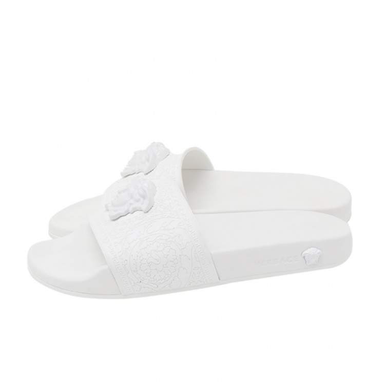 Pre Owned Versace White Rubber Medusa Slides Sandals Size 37