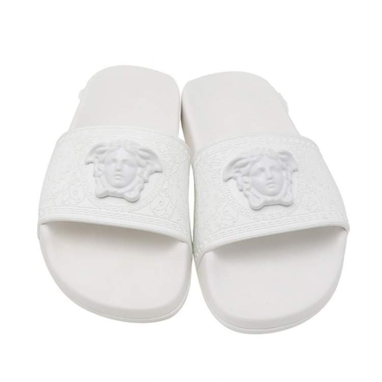 Pre Owned Versace White Rubber Medusa Slides Sandals Size 37
