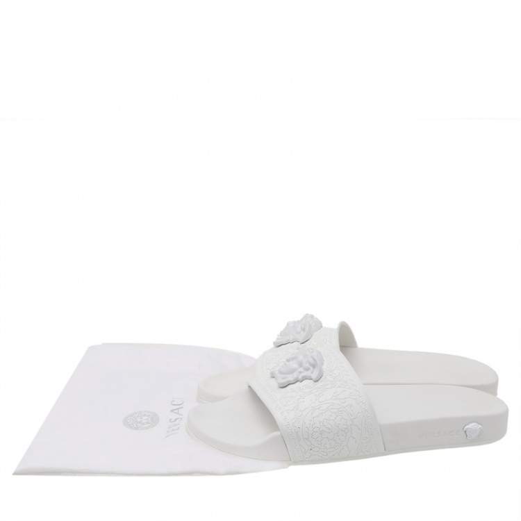 Pre Owned Versace White Rubber Medusa Slides Sandals Size 37