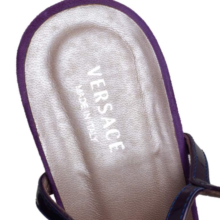 Pre Owned Versace Purple Suede And Patent Leather Platform  Ankle Strap Sandals Size 36