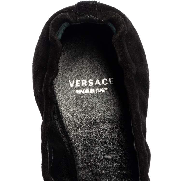 Pre Owned Versace Black Suede Embellished Scrunch Ballet Flats Size 39