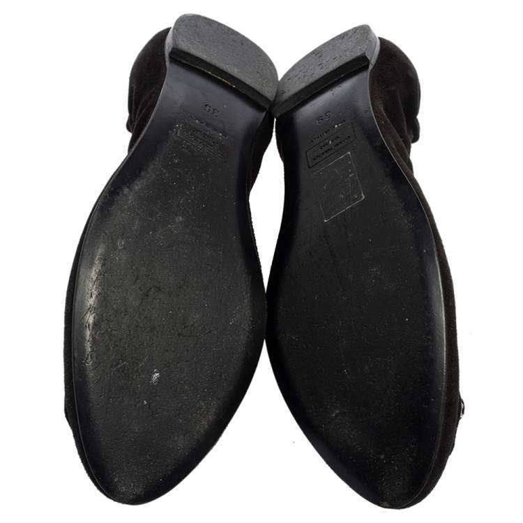 Pre Owned Versace Black Suede Embellished Scrunch Ballet Flats Size 39