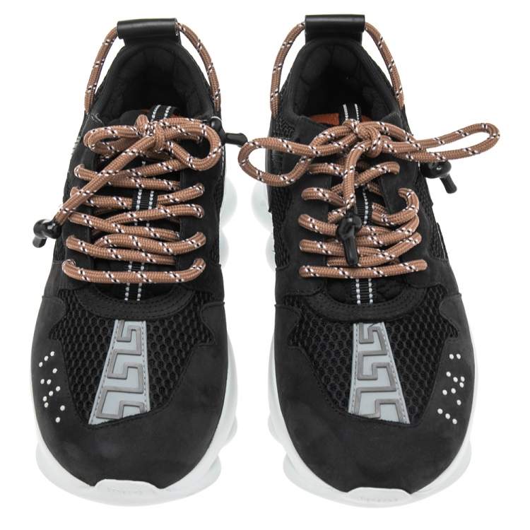Pre Owned Versace Black Mesh And Nubuck Chain Reaction Sneakers Size 39