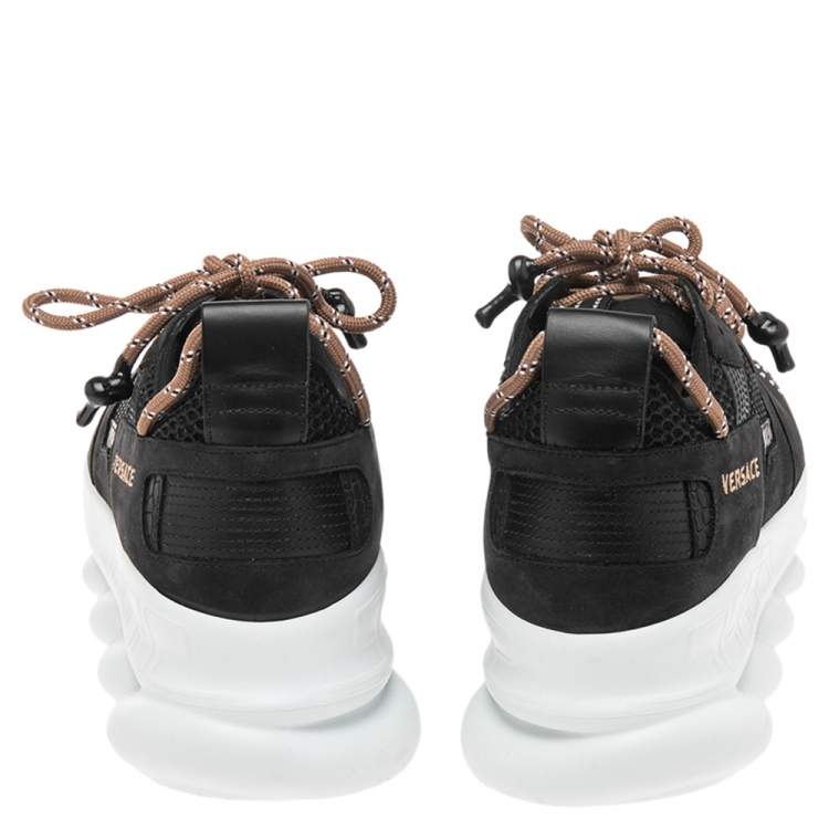 Pre Owned Versace Black Mesh And Nubuck Chain Reaction Sneakers Size 39