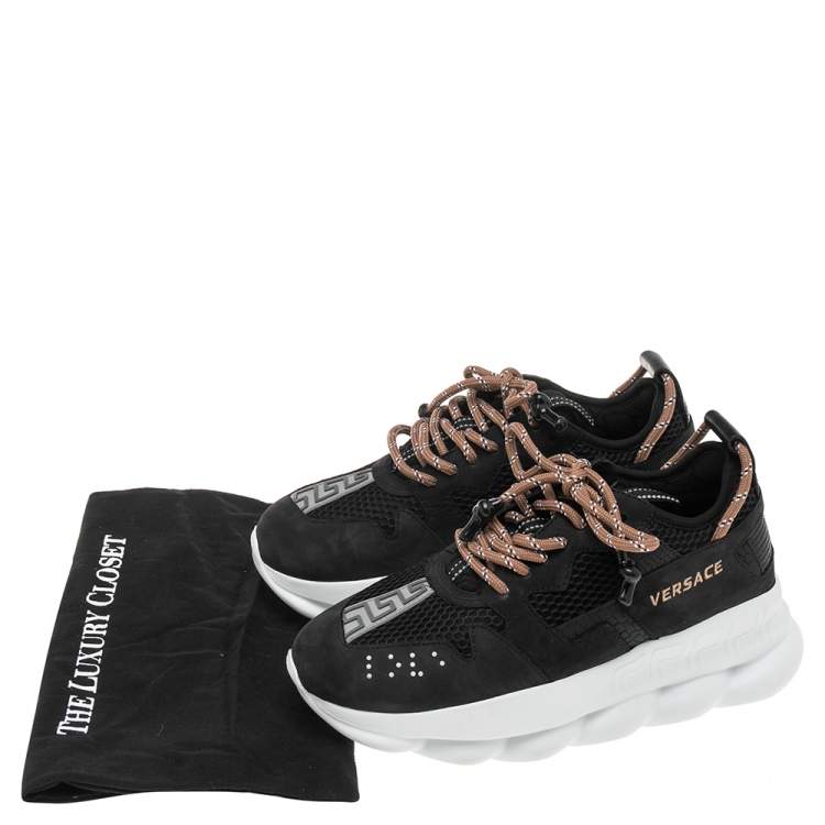 Pre Owned Versace Black Mesh And Nubuck Chain Reaction Sneakers Size 39