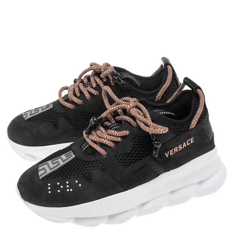 Pre Owned Versace Black Mesh And Nubuck Chain Reaction Sneakers Size 39