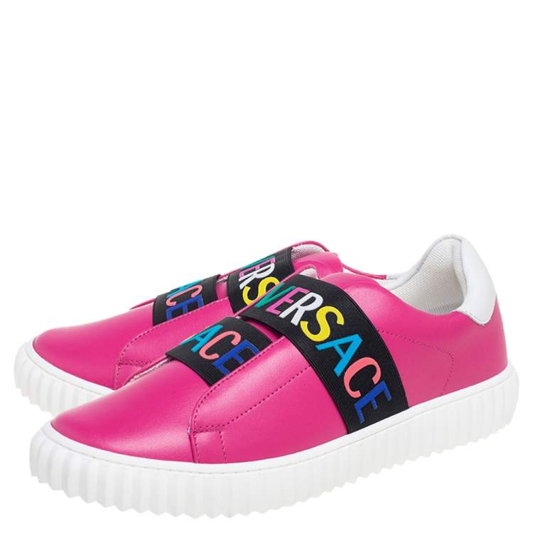 Pre Owned Versace Pink Leather Slip-On Sneakers Size 36