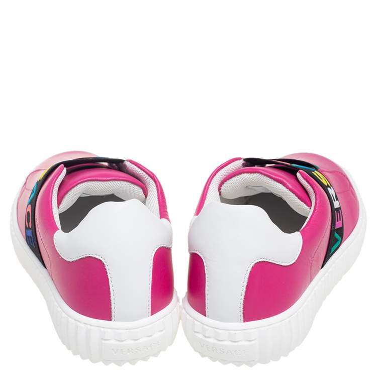 Pre Owned Versace Pink Leather Slip-On Sneakers Size 36