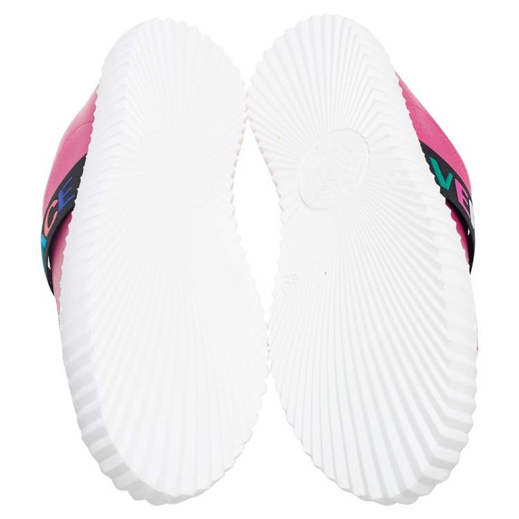 Pre Owned Versace Pink Leather Slip-On Sneakers Size 36