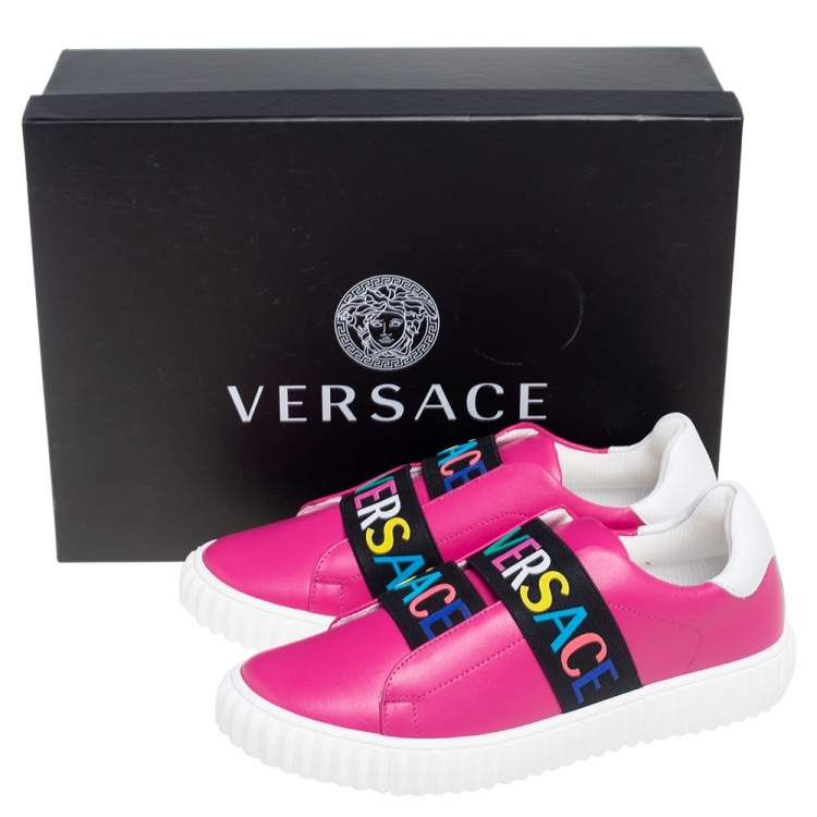Pre Owned Versace Pink Leather Slip-On Sneakers Size 36