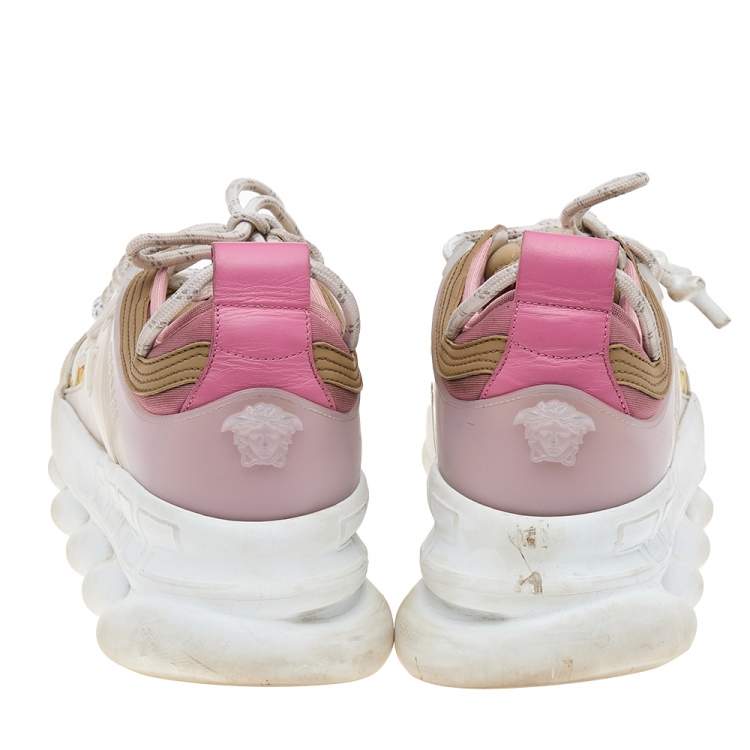 Pre Owned Versace Multicolor Barocco Print Nylon and Leather Chain Reaction Sneakers Size 40.5