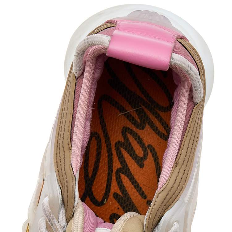 Pre Owned Versace Multicolor Barocco Print Nylon and Leather Chain Reaction Sneakers Size 40.5