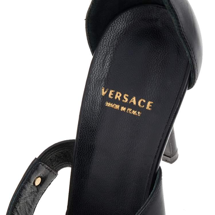 Pre Owned Versace Black Leather Medusa Ankle Strap Sandals Size 36