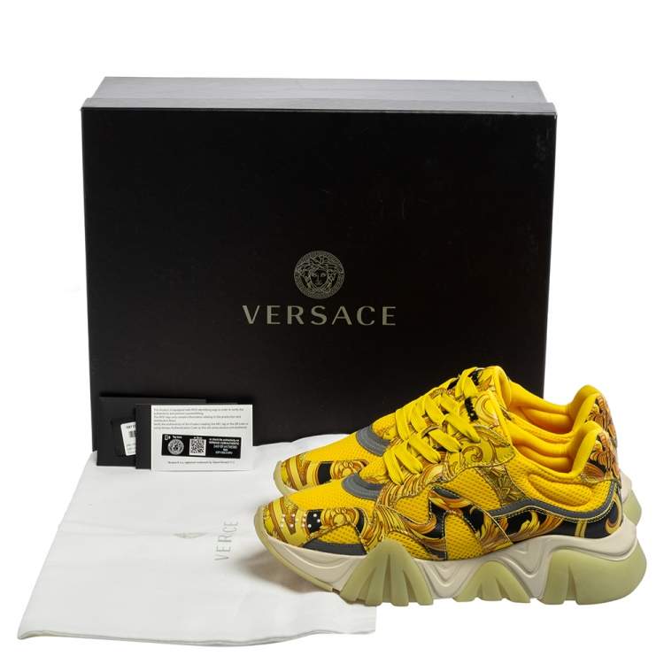Pre Owned Versace Multicolor Leather And Mesh Flower Print Fur Lace Up Sneakers Size 38