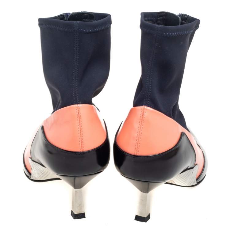 Pre Owned Versace Multicolor Fabric And Leather Sock Ankle Length Boots Size 38