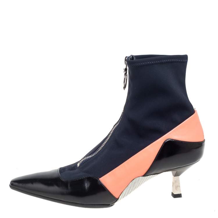 Pre Owned Versace Multicolor Fabric And Leather Sock Ankle Length Boots Size 38