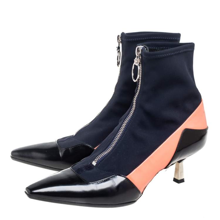 Pre Owned Versace Multicolor Fabric And Leather Sock Ankle Length Boots Size 38