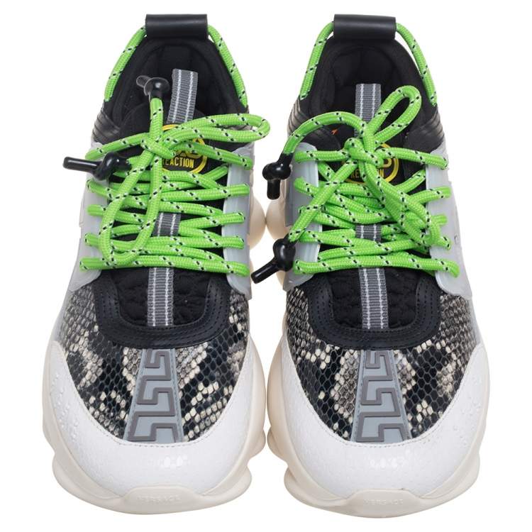 Pre Owned Versace Multicolor Snakeskin Embossed Leather, Rubber and Leather Chain Reaction Sneakers Size 39