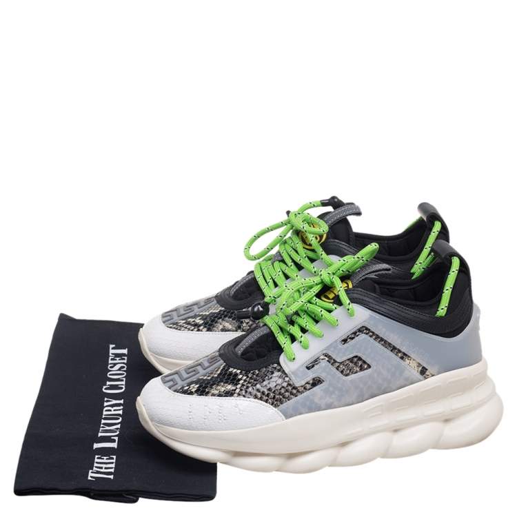 Pre Owned Versace Multicolor Snakeskin Embossed Leather, Rubber and Leather Chain Reaction Sneakers Size 39