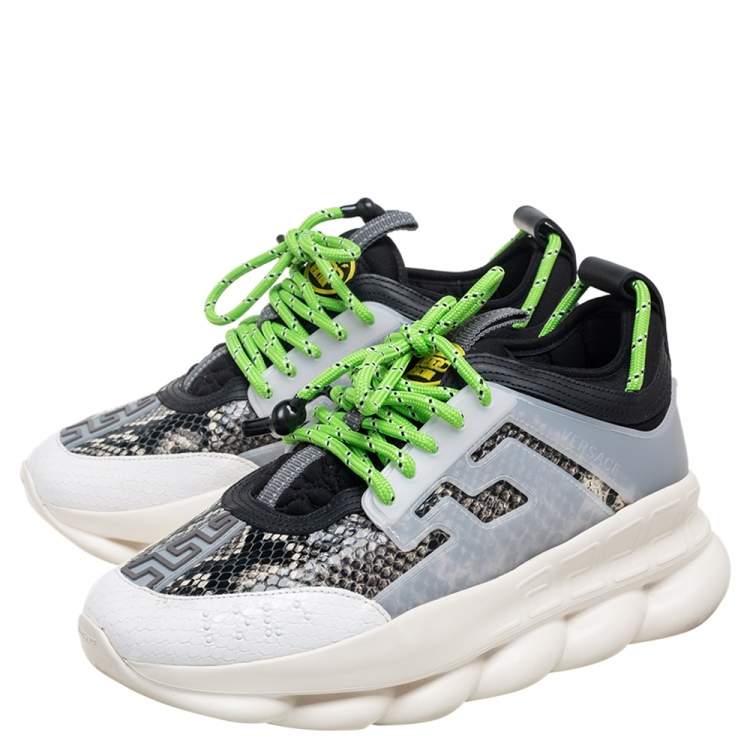 Pre Owned Versace Multicolor Snakeskin Embossed Leather, Rubber and Leather Chain Reaction Sneakers Size 39