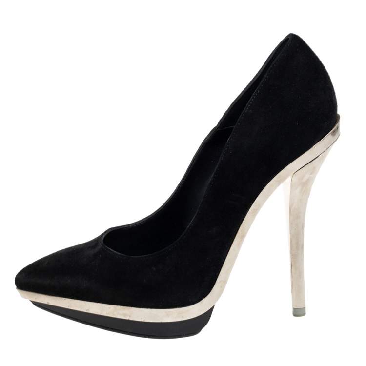 Pre Owned Versace Black  Suede  Pointed Toe Platform Pumps Size 37