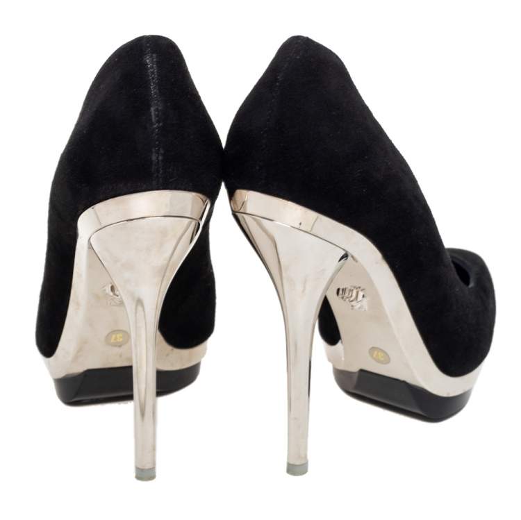 Pre Owned Versace Black  Suede  Pointed Toe Platform Pumps Size 37