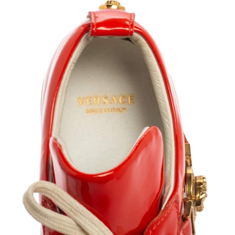 Pre Owned Versace Red Patent Leather Medusa Head Embellished Low Top Sneakers Size 36
