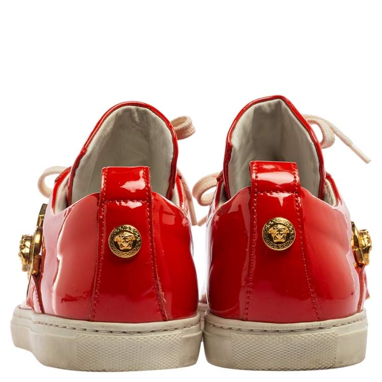 Pre Owned Versace Red Patent Leather Medusa Head Embellished Low Top Sneakers Size 36