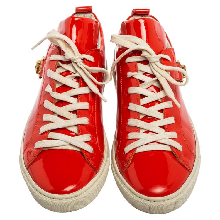 Pre Owned Versace Red Patent Leather Medusa Head Embellished Low Top Sneakers Size 36