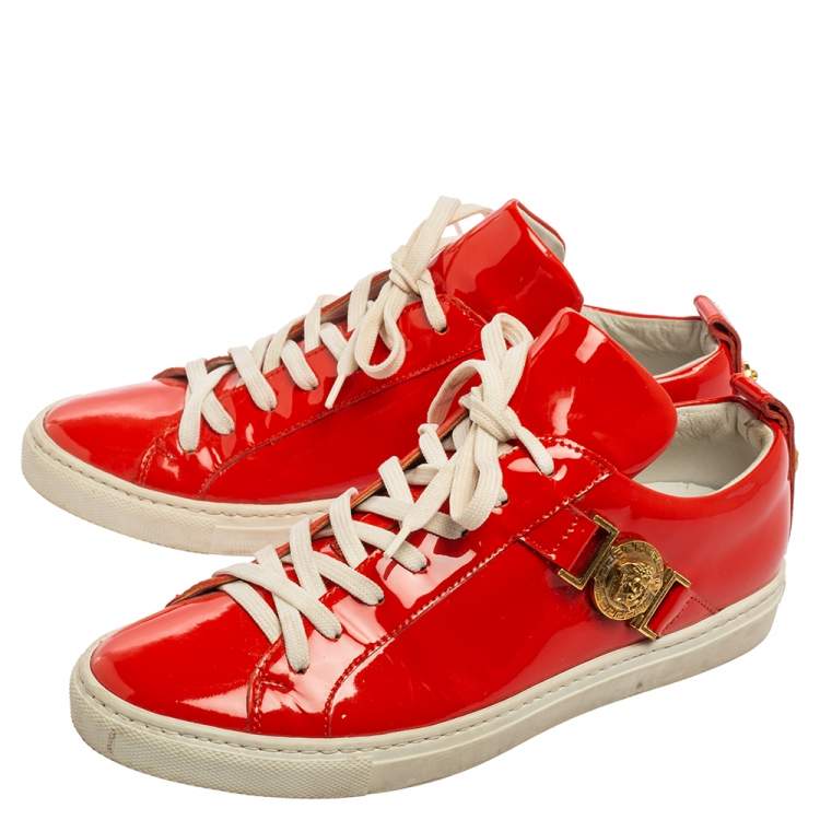 Pre Owned Versace Red Patent Leather Medusa Head Embellished Low Top Sneakers Size 36