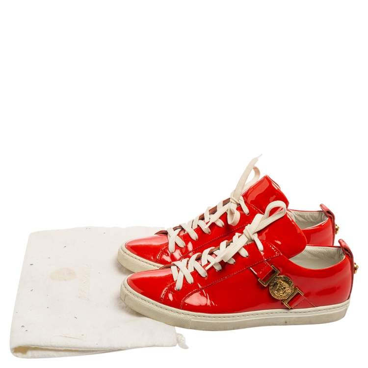Pre Owned Versace Red Patent Leather Medusa Head Embellished Low Top Sneakers Size 36