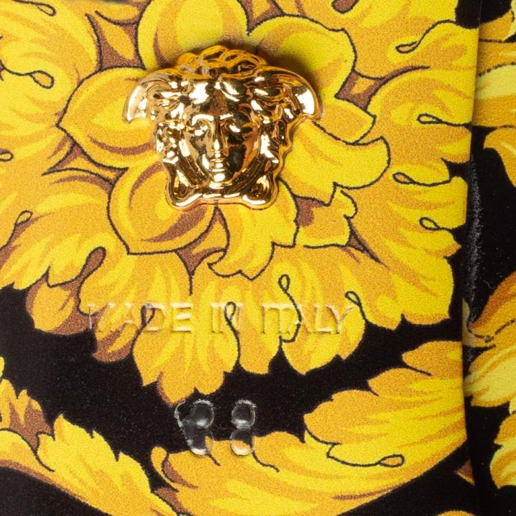 Pre Owned Versace Yellow/Black Barocco Print Leather Pointed-Toe Pumps Size 38