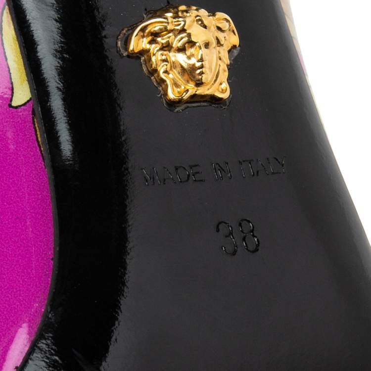 Pre Owned Versace Multicolor Voyage Barocco Print Patent Leather Pumps Size 38