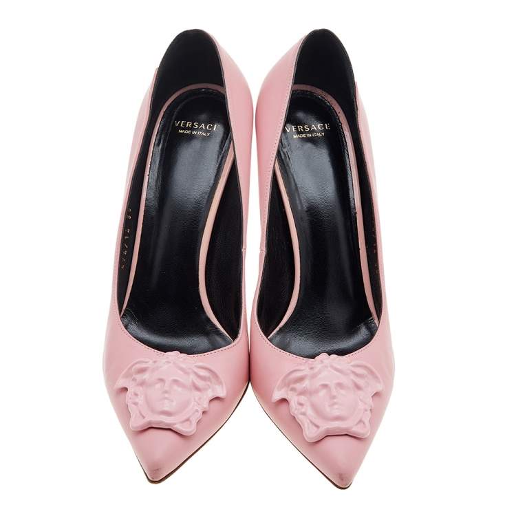 Pre Owned Versace Pink Leather Medusa Pointed Toe Pumps Size 39
