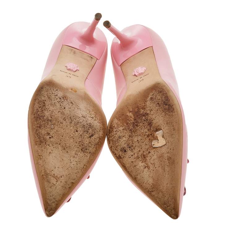 Pre Owned Versace Pink Leather Medusa Pointed Toe Pumps Size 39