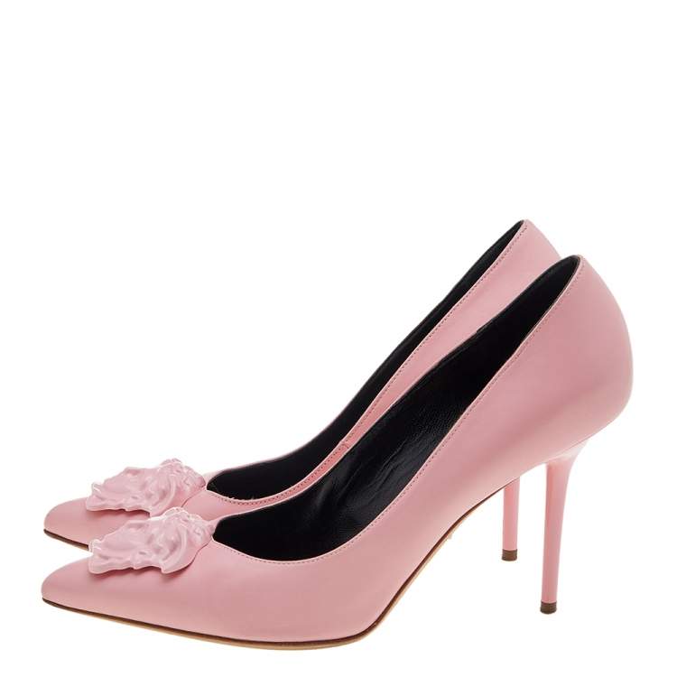 Pre Owned Versace Pink Leather Medusa Pointed Toe Pumps Size 39