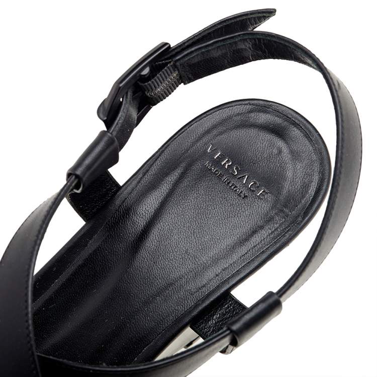 Pre Owned Versace Black Leather Wedge Criss Cross Platform Sandals Size 39