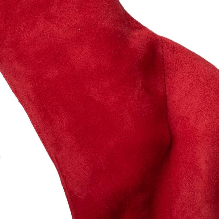 Pre Owned Versace Red Suede Platform Over The Knee Boots Size 39