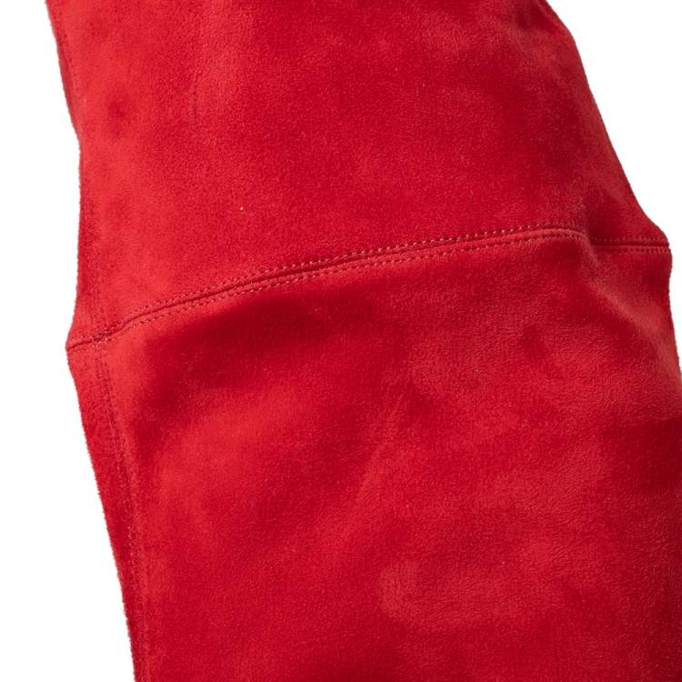 Pre Owned Versace Red Suede Platform Over The Knee Boots Size 39