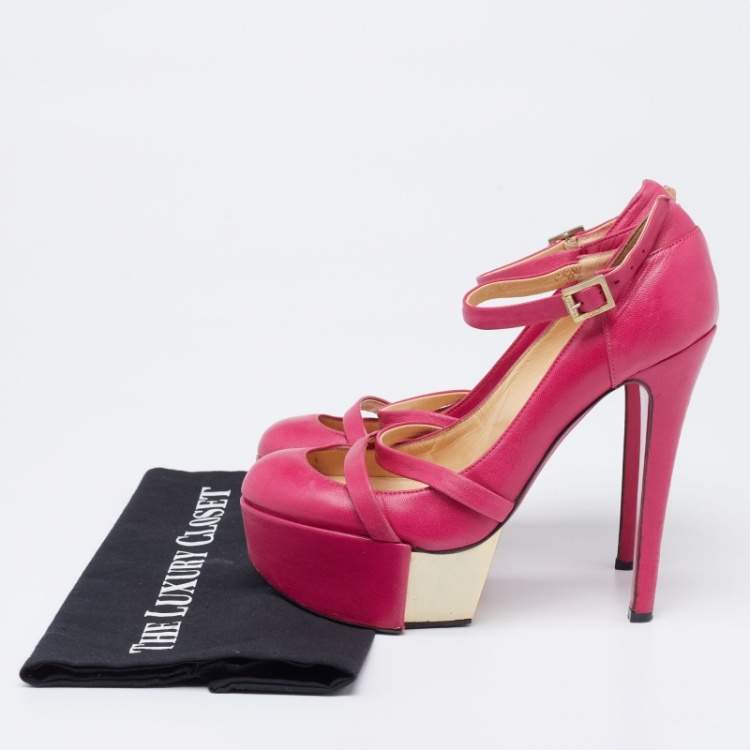 Pre Owned Versace Pink Leather Platform Mary Jane  Pumps Size 36