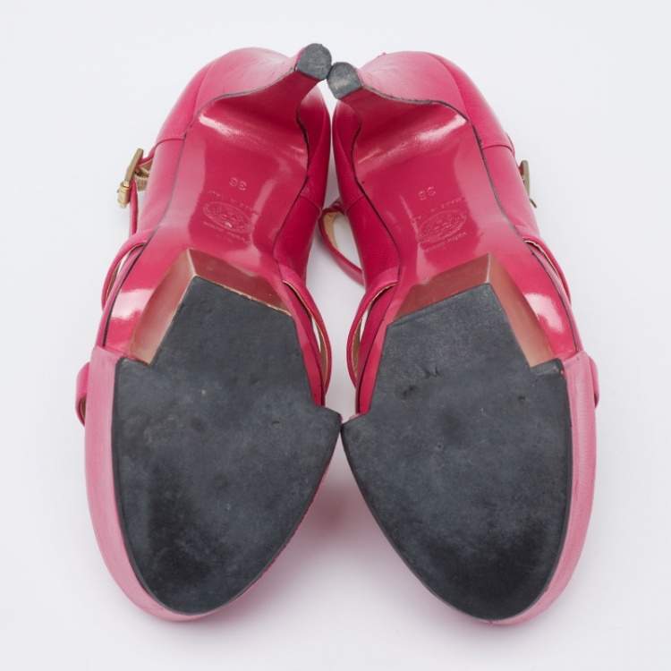 Pre Owned Versace Pink Leather Platform Mary Jane  Pumps Size 36