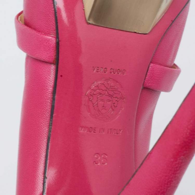 Pre Owned Versace Pink Leather Platform Mary Jane  Pumps Size 36