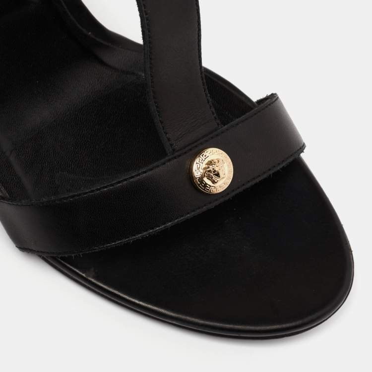 Pre Owned Versace Black Leather Medusa Slide Sandals Size 40