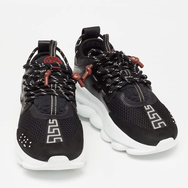 Pre Owned Versace Black Suede And Mesh Chain Reaction Sneakers Size 40