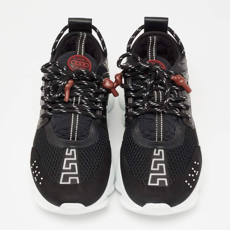 Pre Owned Versace Black Suede And Mesh Chain Reaction Sneakers Size 40